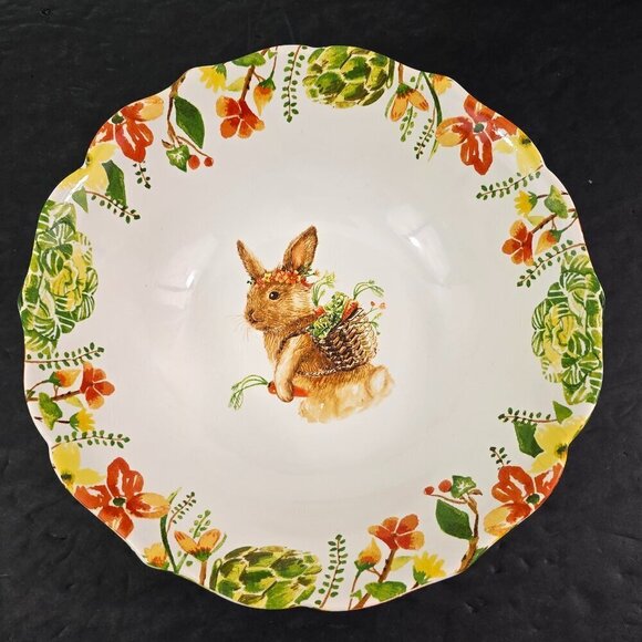 Pier 1 Imports Lilly Easter Bunny Rabbit 10" Porcelain Serving Salad Bowl - Picture 16 of 16
